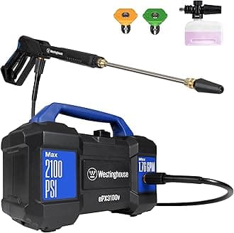 ePX3100v Electric Pressure Washer, 2100 Max PSI 1.76 Max GPM, Built-in Carry Handle, Detachable Foam Cannon, Pro-Style Steel Wand, 4-Nozzle Set, for Cars/Fences/Driveways/Home/Patios