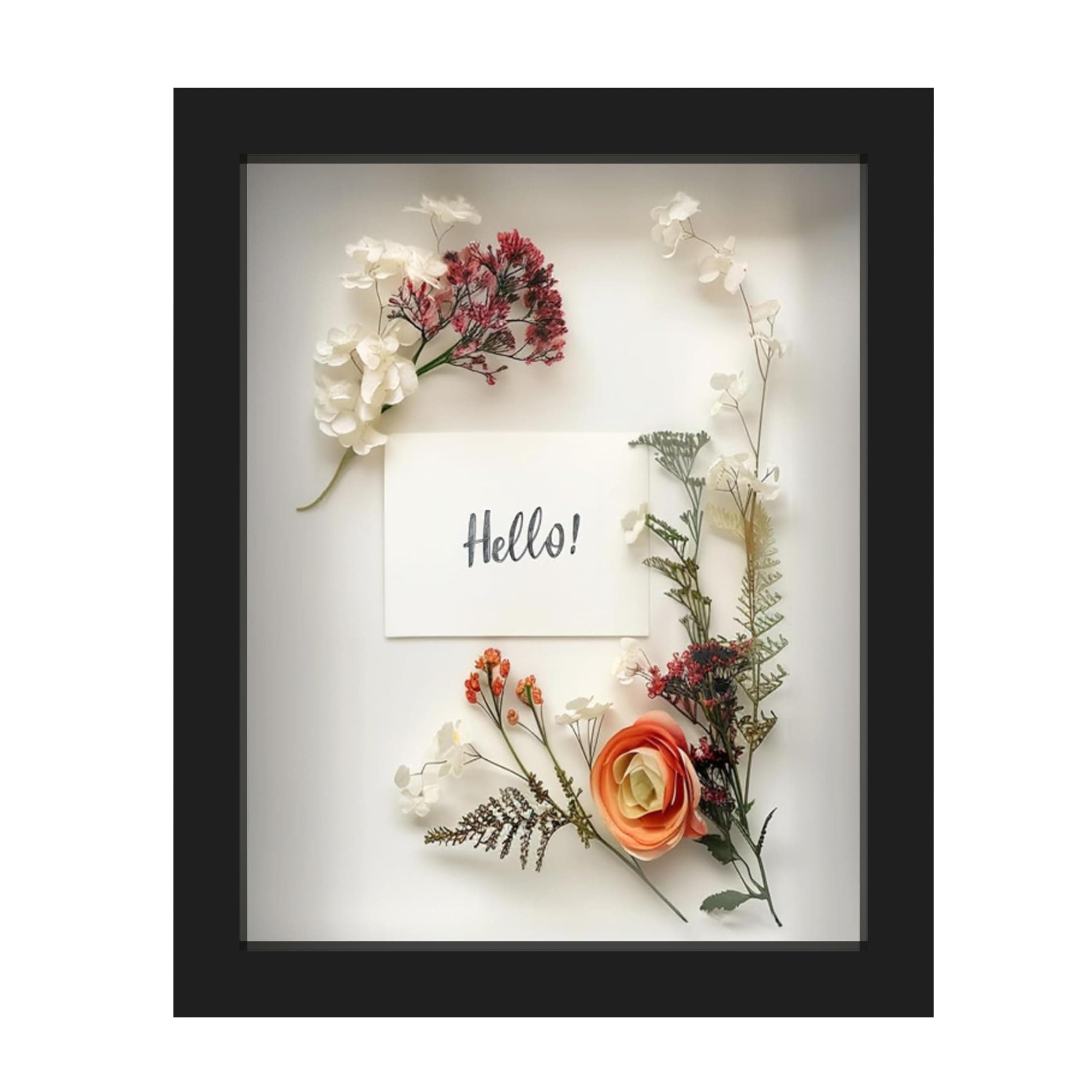 FrameWorks 8” x 10” Black Wooden Shadow Box Frame – Display Case with Soft Felt Back, Memory Box with Tempered Glass, Display Box with Elegant White Ball Push Pins, Wooden Flower Box