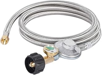 GasSaf 6FT Propane Regulator Hose with Gauge, Grill Regulator Hose QCC1 Connection for Most LP Gas Grill, Heater, and Fire Pit Table, 3/8" Female Flare Nut