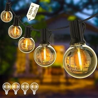 – Yuusei Festoon Lights Outdoor 200FT, Outdoor Lights Mains Powered Waterproof with 100+4 Shatterproof Plastic LED G40 Bulbs for Outside Garden, Party, Patio, Wedding, Party, Terrace