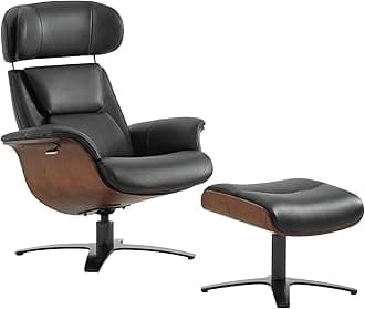 - CHITA Genuine Leather Reclining Swivel Chair with Adjustable Headrest and Ottoman for Living Room, Black