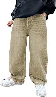 Verdusa Boys Baggy Jeans Casual Straight Leg Elastic Waist Loose Denim Pants with Pockets