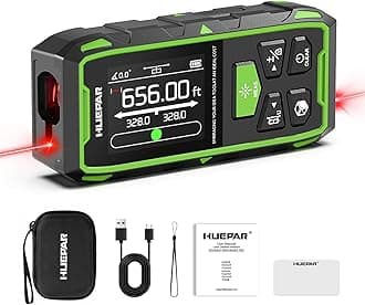 656ft Dual Laser Distance Measuring Tool, Huepar Rechargeable Digital Laser Room Measure Devices with LCD Display, Bilateral Metro Laser Measurement Tool with with Angle Sensor, Magnetic Back