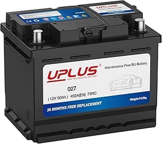 UPLUS 027 Car Battery, 12V 50Ah Maintenance Free Automotive Battery, 450A 79RC, for standard non-start-stop vehicles, Left: - Right: +, 242L x 175W x 190H(mm)