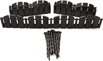 EasyFlex No-Dig Landscape Edging with Anchoring Spikes, 4.5 in. Tall Decorative Adirondack Wood-Look Fence Garden Border, 15 Foot Kit, Black