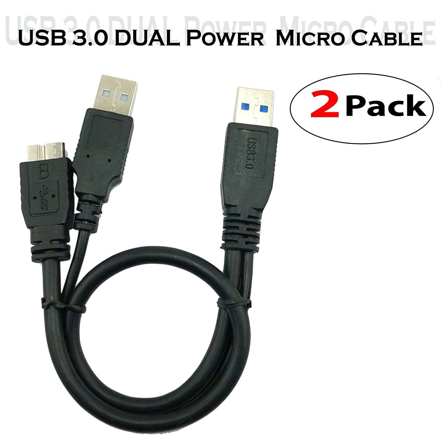 [2-Pack] SaiTech IT 1.5 Feet USB 3.0 Dual Power Y Shape 2 X Type a to Micro B high Speed Upto 5 Gbps Data Transfer Cable for External Hard Drives