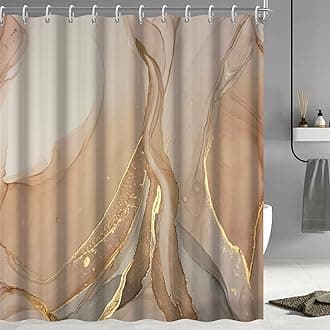 Brown Shower Curtain, Modern Grey and Tan Marble Shower Curtain for Bathroom Aesthetic Ink Texture Waterproof Shower Curtain Set with Hooks, 72x96 Inch