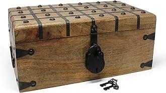 Nautical Cove Treasure Chest Wooden Box with Antique Iron Lock and Skeleton Key (X-Large 17x10x7.5) - Storage and Decor – Pirate Wooden Treasure Chest, Decorative Box with Hinged Lid,