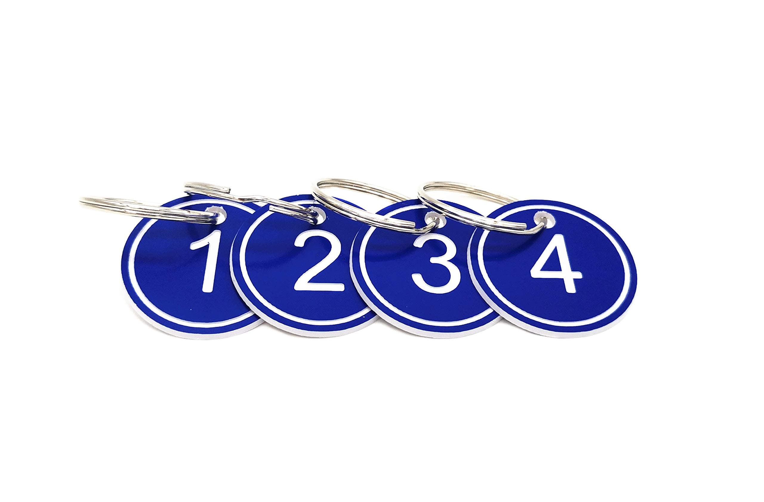 PlayCool ABS Key Tags with Ring, Engraved Number Id Tags Key Chain, 35mm Numbered Key Rings 50 Pieces - Blue - 1 to 50