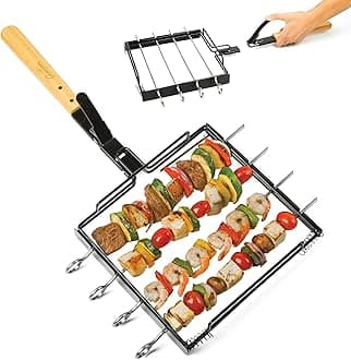 Camerons Barbecue Skewer Rack Set W Removable Handle - Barbeque Shish Kebabs, Meat, Vegetables, More