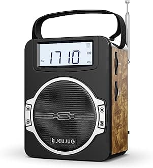JEUJUG Radio Portable AM FM Digital Radios Clock Radio with Bluetooth 5 Watts Loud Speaker Rechargeable AM FM Radios Plug in Wall Battery Operated Best Reception for Home Outdoor Great Retro