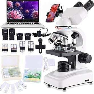 Compound Microscope，40X-2500X ，WF10x and WF25x eyepieces, Dual LED Lighting and Two-Layer Mechanical Stage，Microscope for Adults…