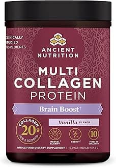Ancient Nutrition Collagen Powder Protein, Multi Collagen Protein, Hydrolyzed Collagen Peptides Supports Skin and Nails, Joint Supplement (Brain Boost, 45 Servings)
