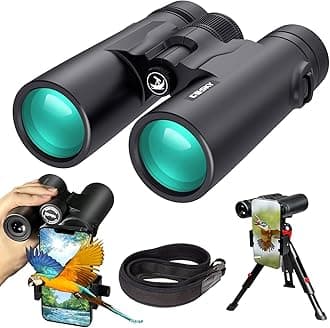 Gosky 10x42 Roof Prism Binoculars for Adults, HD Professional Binoculars for Bird Watching Travel Stargazing Hunting Concerts Sports-BAK4 Prism FMC Lens-with Phone Mount Strap Carrying Bag