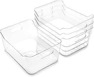 E World | Plastic Storage Bins, Large - 4 Pack | The SOHO Collection | Multi-Use Organizer Bins | Built-in Handle | BPA-Free | Pantry Organization | Home Organization | Fridge and Freezer Organizer