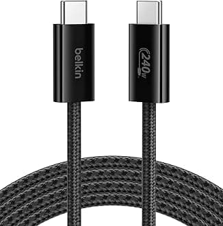 Belkin USB C to USB C Cable, 6.6ft, 240W - Type C Charger, iPhone Charger Cord, Soft, Braided, Flexible for iPhone 16, Galaxy S25, Pixel 9, MacBook, Chromebook, iPad Pro, Switch Steam Deck – Black