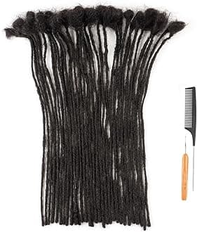 0.2cm Width 8 Inch 30 Strands 100% Human Hair Dreadlock Extensions for Men Women Kids Full Handmade Human Hair Loc Extensions Permanent Dread Extensions with Needle and Comb