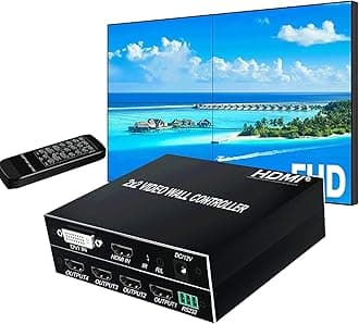 Video Wall Controller 2x2 HDMI Video Wall Processor TV Wall Controller 180 Degree Rotate 8 Display Modes Support 4K Input 1080P Output with RS232 Control 1X2 2X1 1X3 3X1 1X4 4X1 Screen splicing
