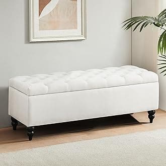 Storage Ottoman Bench 50.2 Inches, Upholstered End of Bed Ottoman Bench with Storage and Seating, Large Blanket Storage Bench for Foot Rest in Bedroom, Living Room, Entryway (Ivory)