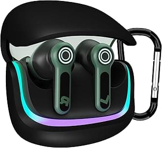 Sounce Earphone Case Cover for Boult Audio Z40 Gaming TWS Soft Silicone Skin Case Cover Shock Absorbing Protective Case with Keychain [Front LED Visible] - Black