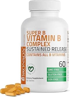 Super B Vitamin B Complex Sustained Slow Release (Vitamin B1, B2, B3, B6, B9 - Folic Acid, B12) Contains All B Vitamins 60 Tablets