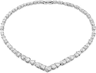 Swarovski Tennis Deluxe V necklace, Mixed cuts, White, Rhodium plated