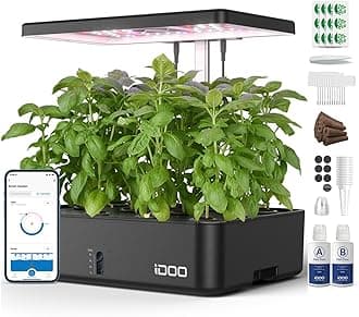 Hydroponics Growing System Kit 12Pods, Christmas Gifts for Women Mom, Herb Garden Indoor with LED Grow Light for Home, Built-in Fan, Auto-Timer, Adjustable Height Up to 11.3", 12Pods WiFi-Black