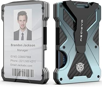 OARIDEY Minimalist Wallet for Men- Slim Aluminum Metal Money Clip Wallet with Clear ID Card Holder, Carbon Fiber Wallet, RFID Blocking,Holds up 15 Cards with Cash Clip,Ultra-Thin Tactical Wallet