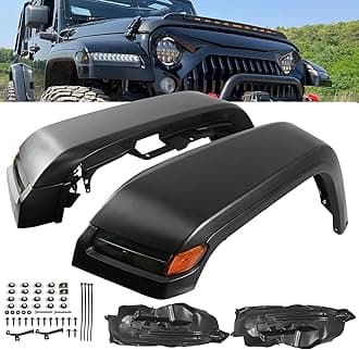 Front Fender Flares w/Lights Compatible with 2007-2017 Wrangler JK High Top Flares 2PCS Unpainted