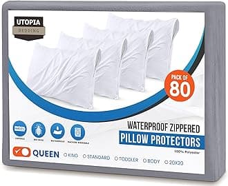 Utopia Bedding 80 Pack Waterproof Pillow Protectors with Zipper Queen Size (Gray), Bed Bug and Dust Mite Proof Pillow case Covers, Moisture Wicking Pillow Encasements 20 x 28 Inches