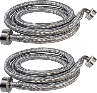 Everflow 2585-2 Washing Machine Hose With 90 Degree Elbow, for Hot and Cold Supply, Stainless Steel Water Connector with 3/4" NPT Female Thread, 5 ft. (Pack Of 2)