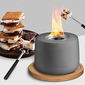 Smores Maker Tabletop Indoor Kit - Smores Kit with Forks & Wooden Base - Mini Fire Pit for Table - S'Mores Maker Smore Kit Gift Set - Round Dark Grey
