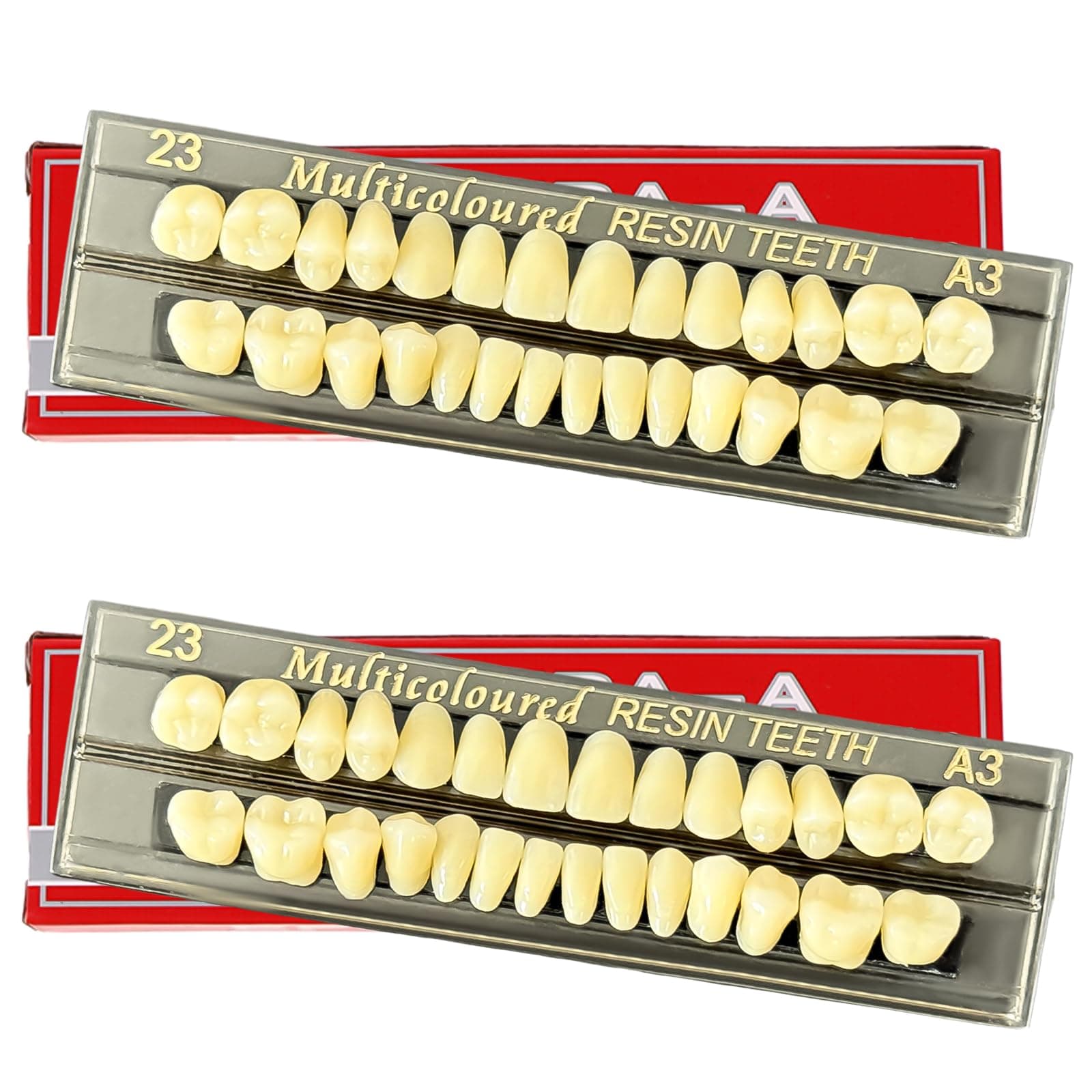 56 Pieces False Teeth, 2 Sets Whole Teeth Synthetic Polymer Denture Teeth, 23 Shade A3 Upper + Lower Dental Materials for Replacement, DIY, or Halloween