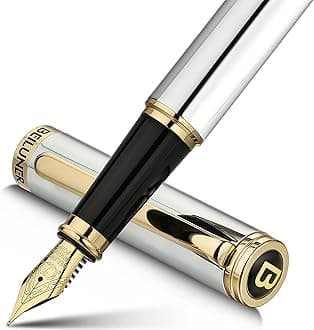 Silver Chrome Fountain Pen,Stunning Luxury with 24K Gold Accents, Gorgeous 24K Gilded Nib(Fine), Trustworthy Pen Gift for Men&Women -Ink Converter-Elegant, Graduation,Nice Pen for Writing