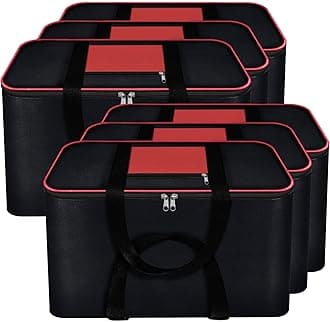 Storite Nylon 6 Pack Big Underbed Storage Bag Moisture Proof Cloth Organizer for Blankets with Zippered Closure and Handle (Red, Black, 54x46x28cm), Rectangular