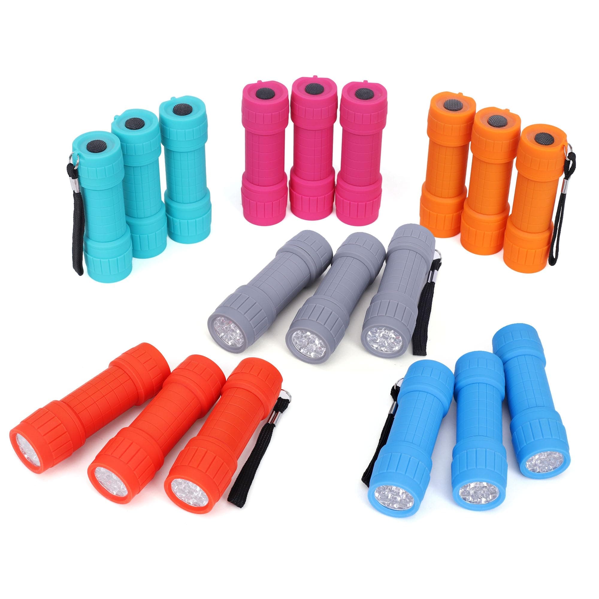 18-Pack, 9-LED Mini Flashlight Set, AAA Batteries are Included and Pre-Installed, Perfect for Class Teaching, Camping, Wedding Favor