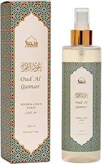 Oud al Qamar Arabic Room Spray by Dukhni | 250ml Oud fragrance Air Freshener, Attar al Faraash for home & prayer mats | Bed linen, Sofa Mist, natural home scent, curtain spray, odour eliminator