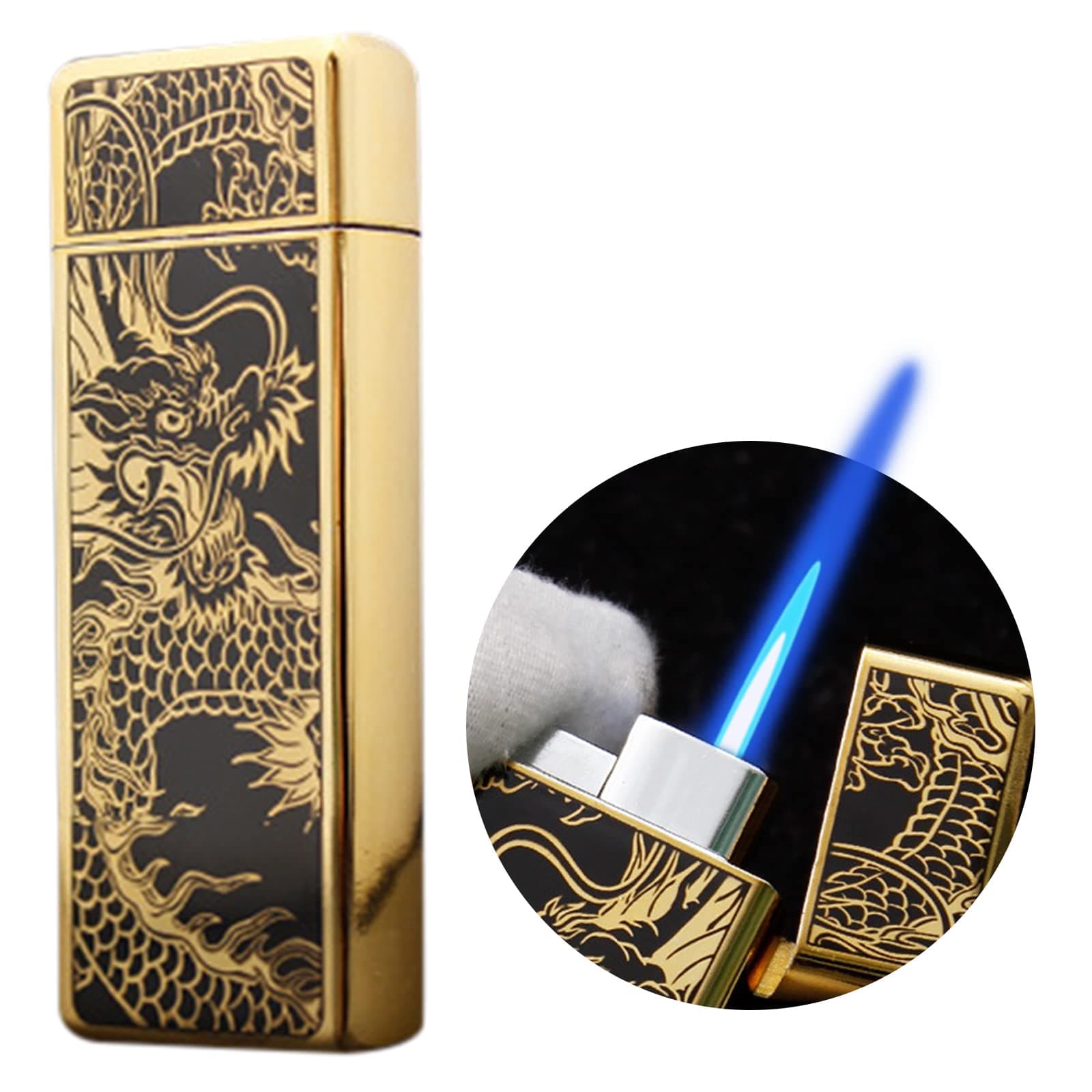 Lighter, Torch Lighter, Jet Flame Dragon Lighter with Adjusting Flame Key, Windproof Butane Lighter for Camping, Outdoor Activities, Candles and More-Lightweight, Stylish and Portable-Gold