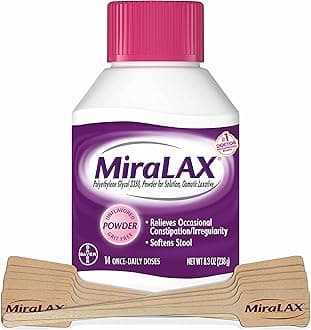 MiraLAX Gentle Constipation Relief Laxative Powder with Stirrer, Stool Softener with PEG 3350, No Harsh Side Effects, Osmotic Laxative, 1 Physician Recommended, 14 Dose