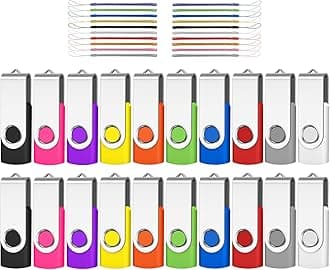 Bulk Flash Drive 32GB 20 Pack, USB 2.0 Swivel Thum Drive Pendrive Memory USB Stick Flash Drives Bulk Storage (20PCS 32GB, 20 Pack Lanyards)