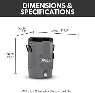 Igloo 5 Gallon Portable Sports Cooler Water Beverage Dispenser with Flat Seat Lid, Gray, 4 Qt