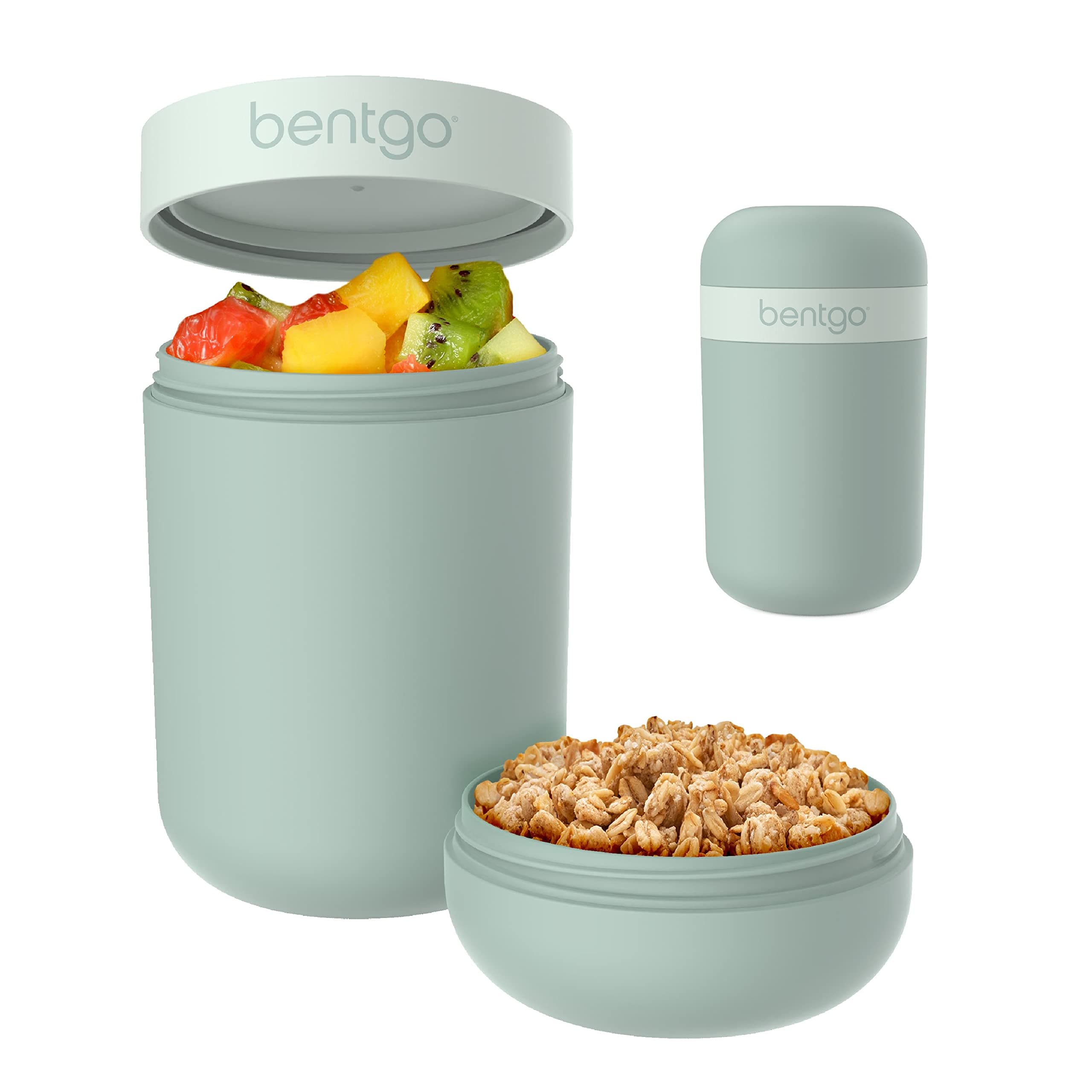 Bentgo® Snack Cup - Reusable Snack Container with Leak-Proof Design, Toppings Compartment, and Dual-Sealing Lid, Portable & Lightweight for Work, Travel, Gym - Dishwasher Safe (Mint Green)