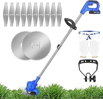 Metal Blade Cordless Strimmer Lightweight Grass Trimmers With 10 Metal Blades, 2 Saw Disc, 1500mAh Battery, 15cm Cutting Diameter, Adjustable Height and Cutting Head, For Lawn Garden