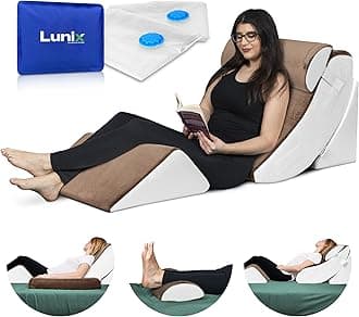 Lunix LX5 FSA 4-Piece Support for Shoulder & Upper Body Rest, Orthopedic Bed Wedge Pillow Set, Elevated Memory Foam for Post-Op Recovery & Sleep Comfort, Almond Brown