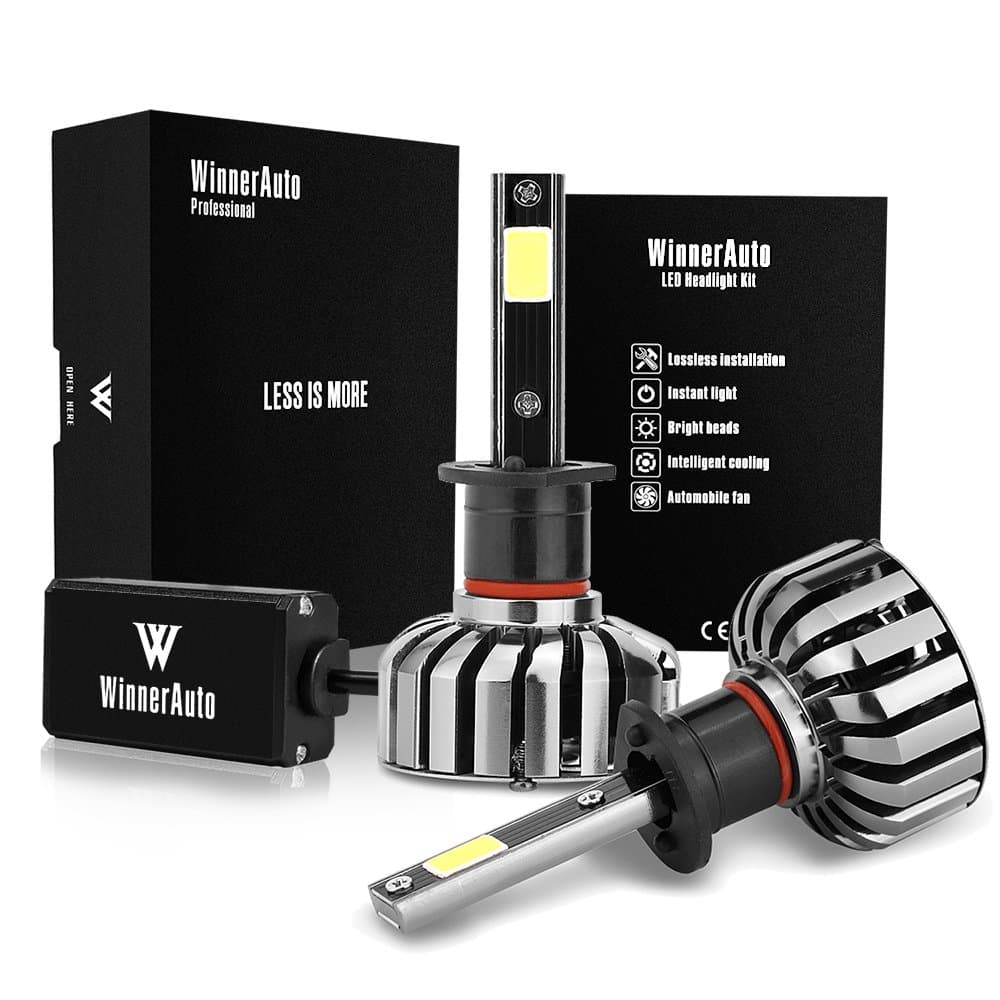 WinnerAuto LED Headlight Bulbs H1 COB Clips Conversion Kit, 72W 7,200LM 6K Cool White, Slim Size, Perfect Beam