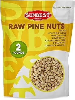 Sunbest Natural Raw Pine Nuts, 2lbs – Unsalted & Unroasted – Shelled Pignoli Nuts For Pesto, Baking, Salads & Cooking – Non-GMO, Vegan, Healthy Snack