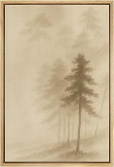 SIGNFORD Framed Canvas Print Wall Art Misty Pine Forest Minimalist Monochrome Nature Landscape in Sepia Tones Illustrations Modern Art Decorative for Living Room, Bedroom, Office - 24"x36" Natural