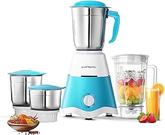 Longway Super Dlx Juicer Mixer Grinder | Up to 750 Watt Powerful Motor | 4 Jars for Grinding, Mixing, Juicing | 2 Year Warranty | Blue & White