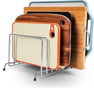 6 Slot Stainless Steel Heavy Duty Cutting Board Organizer, Cutting board storage rack，Cutting Board Holder Baking Cookie Pan Sheets Cooling, kitchen organizers and storage,Cabinet countertop organizer