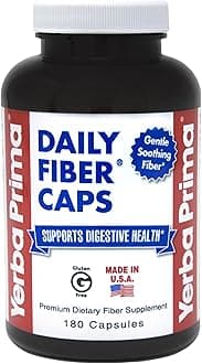 Yerba Prima Daily Fiber Caps - 180 Capsules - Soluble & Insoluble Dietary Fiber Supplement - Colon Cleanse - Gut Health - Vegan, Non-GMO, Gluten-Free